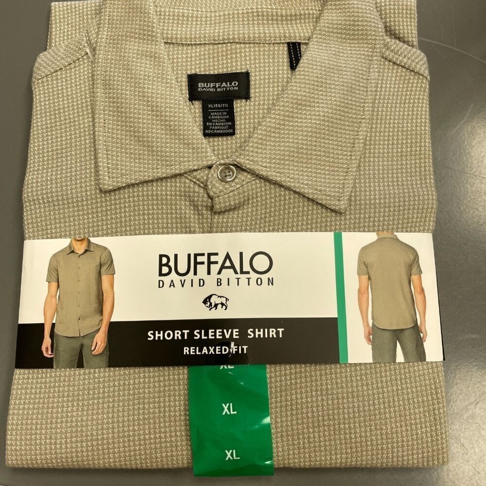 NEW Buffalo David Bitton Men's XL Pattern Tan Short Sleeve Button Up Shirt